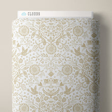 Load image into Gallery viewer, Decorative floral and bird pattern on a white background. From the Bohemian Spirit Collection by Dots &amp; Glory for Cloud9 Fabrics sold at globalfibershop.com.
