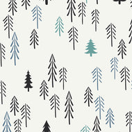 Under the canopy of cozy loblolly pine trees, little furry creatures like foxes and otters etch their way through a black and white forest sprinkled with touches of sprucy mint, sunlit cedar and blush roses. Pine Lullaby is available at globalfibershop.com.