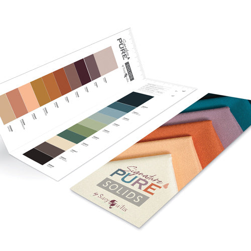 PURE Solids range just got bigger! This color card includes 20 new nature inspired colors handpicked by Suzy Quilts! Available at globalfibershop.com.