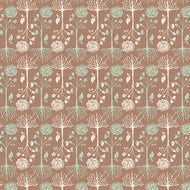 Pattern of flowers and roots on a brown background. 