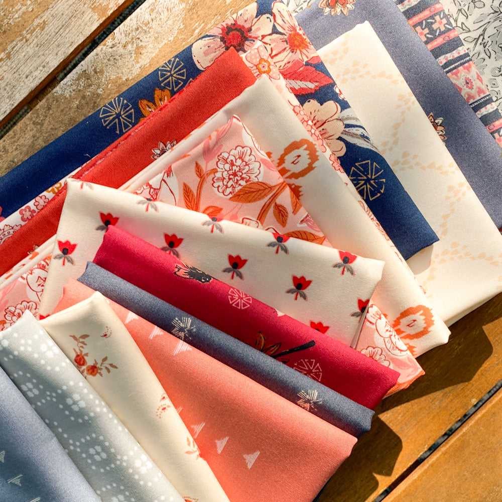 Say hello to Kismet’s sister collection- Kindred. Global, flirty and full of charm in rich shades of russet, berry, ecru and bold navy. Hand drawn florals and dashing geometrics give this collection its own eclectic and bohemian vibe. Available at globalfibershop.com.