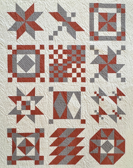 2024 Suzy Sampler Quilt in Red and Grey Wildflower Wovns by globalfibershop.com.