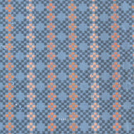 Woven fabric with a blue and orange pattern. Blue and orange woven fabric.  Embrace the charm of the rainbow with Fableism Supply Co’s ‘Lucky Loom’ fabric collection—a dazzling fusion of mixed weight wovens inspired by moments of serendipity. This collection’s palette radiates warmth and whimsy, featuring golden yellows, soft pinks, earthy greens, tranquil blues, and rich purples, each reminiscent of the colors in a lucky rainbow. Available at globalfibershop.com.