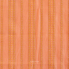 Load image into Gallery viewer, Woven fabric with vertical yellow stitching on a peach background.  Embrace the charm of the rainbow with Fableism Supply Co’s ‘Lucky Loom’ fabric collection—a dazzling fusion of mixed weight wovens inspired by moments of serendipity. This collection’s palette radiates warmth and whimsy, featuring golden yellows, soft pinks, earthy greens, tranquil blues, and rich purples, each reminiscent of the colors in a lucky rainbow. Available at globalfibershop.com.

