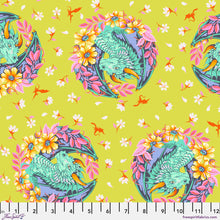 Load image into Gallery viewer, Colorful dragon and floral pattern on a green background
