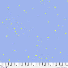 Load image into Gallery viewer, Pattern of small yellow flowers on a blue background with a fabric swatch at the bottom.
