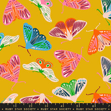 Load image into Gallery viewer, Flowerland, brought to you by Ruby Star Society designer Melody Miller, features a vibrant color palette blue, green, pink and gold - and her signature floral and butterfly prints. Available at globalfibershop.com.
