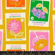 Load image into Gallery viewer, Flowerland, brought to you by Ruby Star Society, designer Melody Miller, features a vibrant color palette blue, green, pink and gold - and her signature floral and butterfly prints. Available at globalfibershop.com.
