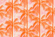 Orange and white palm trees printed on pink background. From Poolside Too by Ruby Star Society.  Available at globalfibershop.com
