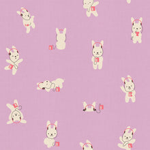 Load image into Gallery viewer, Pattern of bunnies with headphones on a yellow background. From Lofi Ruby Star Society at globalfibershop.com.

