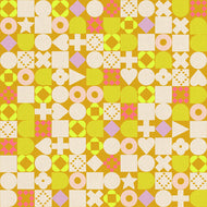 Colorful geometric pattern with shapes on a yellow background