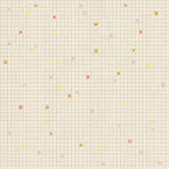 Colorful geometric shapes on a grid background