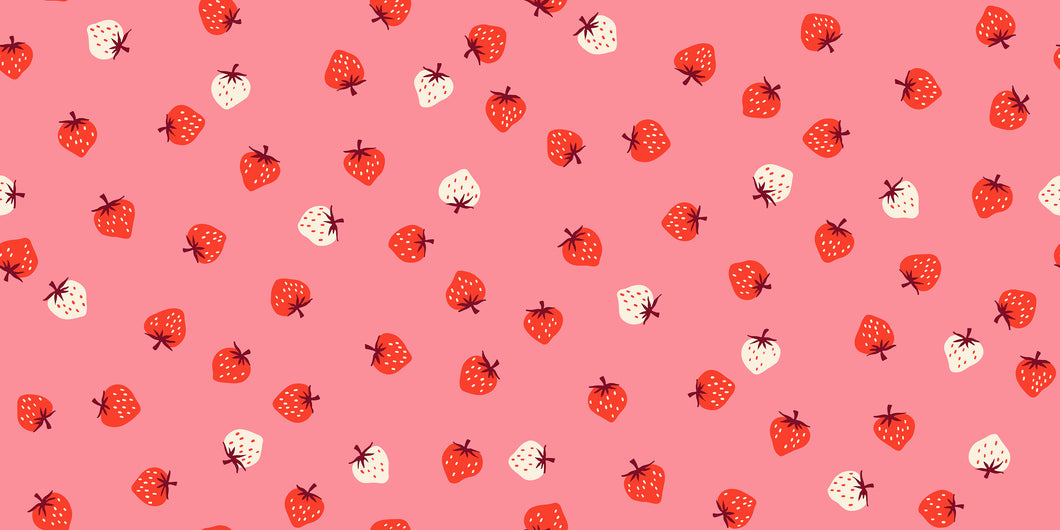 Pattern of strawberries  on a pink background