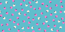 Load image into Gallery viewer, Pattern of pink and white strawberries on a turquoise background. Ruby Star Society available at globalfibershop.com.
