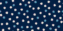 Load image into Gallery viewer, Pattern of blue and white strawberries on a navy background.
