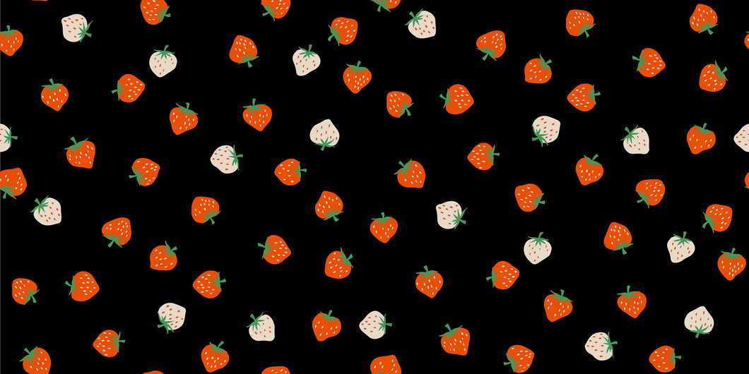 Pattern of strawberries on a black background