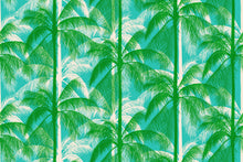 Load image into Gallery viewer, Green and white palm trees on teal background. From Poolside Too by Ruby Star Society. Available at globalfibershop.com.
