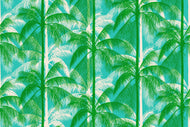 Green and white palm trees on teal background. From Poolside Too by Ruby Star Society. Available at globalfibershop.com.