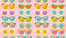 Load image into Gallery viewer, Assortment of sunglasses on a pink background. From Poolside Too by Ruby Star Society. Available at globalfibershop.com.
