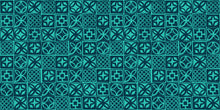 Load image into Gallery viewer, Pattern of geometric shapes in teal on a blue background. From Poolside Too by Ruby Star Society available at globalfibershop.com.
