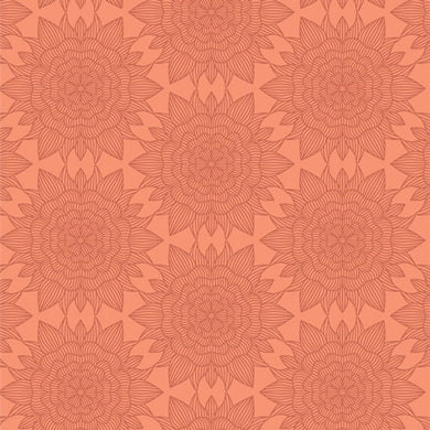 Patterned design with geometric shapes on a red background. Geo Bloom available at globalfibershop.com.