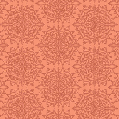 Patterned design with geometric shapes on a red background. Geo Bloom available at globalfibershop.com.