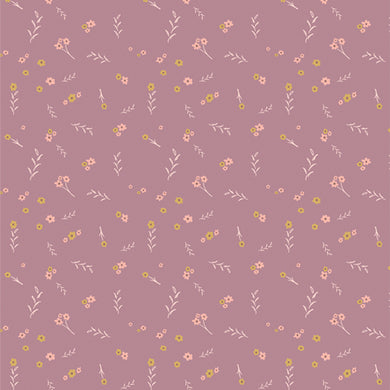 Pattern of small flowers and leaves on a pink background. Geo Bloom at globalfibershop.com.
