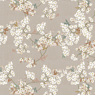 white blossoms on greige background