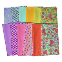 Load image into Gallery viewer, Collection of colorful fabric swatches with various patterns on a white background. Cotton Lawn from Legendary by Tula Pink available at globalfibershop.com
