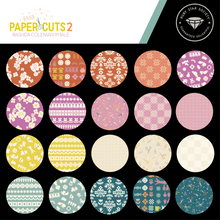 Load image into Gallery viewer, Collection of circular patterns in various colors on a black background with 'Paper Cuts 2' branding.
