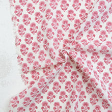 Load image into Gallery viewer, Fableism fabric with pink floral pattern on a white background. Indian Block Prints available at globalfibershop.com.
