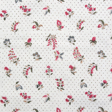 Load image into Gallery viewer, Floral fabric with small red flowers and green leaves on a white background. Indian Block Prints available at globalfibershop.com.

