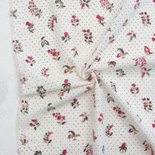 Load image into Gallery viewer, Floral fabric with small red flowers and green leaves on a white background. Indian Block Prints available at globalfibershop.com.
