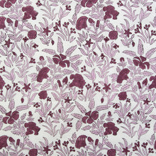 Load image into Gallery viewer, Fabric with a purple floral pattern and 'Fableism' branding. Indian Block Prints available at globalfibershop.com.
