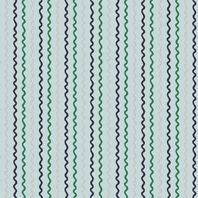 Pattern of wavy green and black lines on a light gray background. From the Holiday Classics Collection for Rifle Paper Co. at globalfibershop.com.
