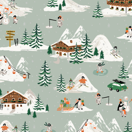 Holiday Classics by Rifle Paper Company | Penguin Village | Mint and Metallic Gold