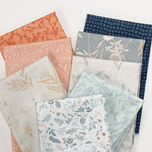 Load image into Gallery viewer, Get swept away by a seascape of textural prints in shades of slate blue, parchment, apricot and tawny tan. Inspired by Katarina’s treasured memories of days spent along the coast and heartfelt family traditions. Sold at globalfibershop.com.
