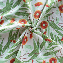 Load image into Gallery viewer, Gander the trees that produce the most beautiful of blooms, attracting lovely birds, butterflies, and bees to drink nectar, play in pollen, and seek shelter in their branches. Flowering trees features 13 prints on undyed organic cotton poplin. Sold at globalfibershop.com
