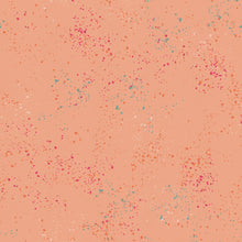 Load image into Gallery viewer, Speckled, brought to you by RSS designer Rashida Coleman Hall features subtle speckled, some metallic, blenders.  We liken &quot;speckled&quot; to your happiest accident paint splatter turned perfect fabric background or blender. Peach is on a peach background with blue, fuschia and blue speckles.
