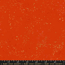 Load image into Gallery viewer, Speckled, brought to you by RSS designer Rashida Coleman Hall, features subtle speckled, (some metallic) blenders.  We liken &quot;speckled&quot; to your happiest accident paint splatter turned perfect fabric background or blender.  Warm red is a red background with gold speckles.
