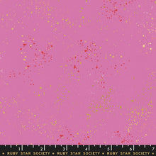Load image into Gallery viewer, Speckled, brought to you by RSS designer Rashida Coleman Hall, features subtle speckled, (some metallic) blenders.  We liken &quot;speckled&quot; to your happiest accident paint splatter turned perfect fabric background or blender. Daisy is a pink background with red and gold speckles.
