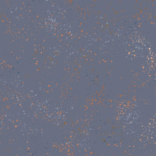 Load image into Gallery viewer, Speckled, brought to you by RSS designer Rashida Coleman Hall, features subtle speckled, (some metallic) blenders. We liken &quot;speckled&quot; to your happiest accident paint splatter turned perfect fabric background or blender. Sold at globalfibershop.com Denim is a washed blue background with peach and blue speckles.
