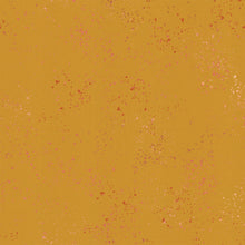 Load image into Gallery viewer, Speckled, brought to you by RSS designer Rashida Coleman Hall features subtle speckled, some metallic, blenders.  We liken &quot;speckled&quot; to your happiest accident paint splatter turned perfect fabric background or blender. Cactus is a mustard yellow background with rust and pink speckles.
