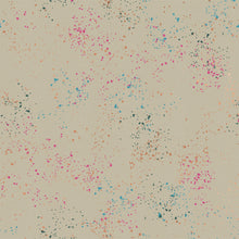 Load image into Gallery viewer, Speckled, brought to you by RSS designer Rashida Coleman Hall, features subtle speckled, (some metallic) blenders. We liken &quot;speckled&quot; to your happiest accident paint splatter turned perfect fabric background or blender. Sold at globalfibershop.com. Khaki features blue, teal and pink on a khaki background.
