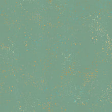 Load image into Gallery viewer, Speckled, brought to you by RSS designer Rashida Coleman Hall features subtle speckled, some metallic, blenders.  We liken &quot;speckled&quot; to your happiest accident paint splatter turned perfect fabric background or blender. Soft Aqua is an aqua background with cream and gold speckles.
