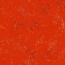 Load image into Gallery viewer, Speckled, brought to you by RSS designer Rashida Coleman Hall features subtle speckled, some metallic, blenders. We liken &quot;speckled&quot; to your happiest accident paint splatter turned perfect fabric background or blender. Sold at globalfibershop.com. Poinsettia features is red background with blue, gold and cream speckles.
