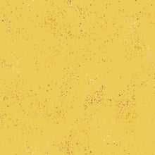 Load image into Gallery viewer, Speckled, brought to you by RSS designer Rashida Coleman Hall features subtle speckled, some metallic, blenders. We liken &quot;speckled&quot; to your happiest accident paint splatter turned perfect fabric background or blender. Sold at globalfibershop.com. Sunlight features a yellow background with gold, cream and pink speckles.
