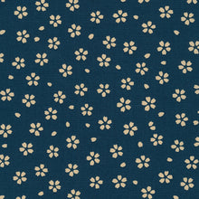 Load image into Gallery viewer, Small neutral ditsy floral print on indigo background by Japanese designer Sevenberry for Robert Kaufman Fabrics.

