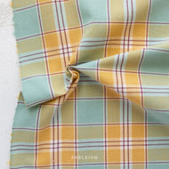 Introducing the Arcade Wovens collection by Fableism Supply Company.  Arcade Wovens  features 15 shades of yarn-dyed wovens in Fabelism's signature earth tone palette inspired by natural elements .  Chameleon showcases teal, saffron and eggplant tones.  These plaids are excellent staples in quilting, homewares and garments and make gorgeous quilt backs.