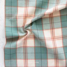 Load image into Gallery viewer, Introducing the Arcade Wovens collection by Fableism Supply Company.  Arcade Wovens  features 15 shades of yarn-dyed wovens in Fabelism&#39;s signature earth tone palette inspired by natural elements . Watermelon highlights dark teal, rose and peach tones. These plaids are excellent staples in quilting, homewares and garments and make gorgeous quilt backs.
